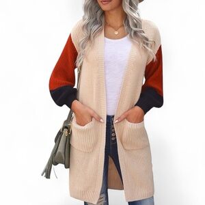 Colorblock Open Front Cardigan Sweater